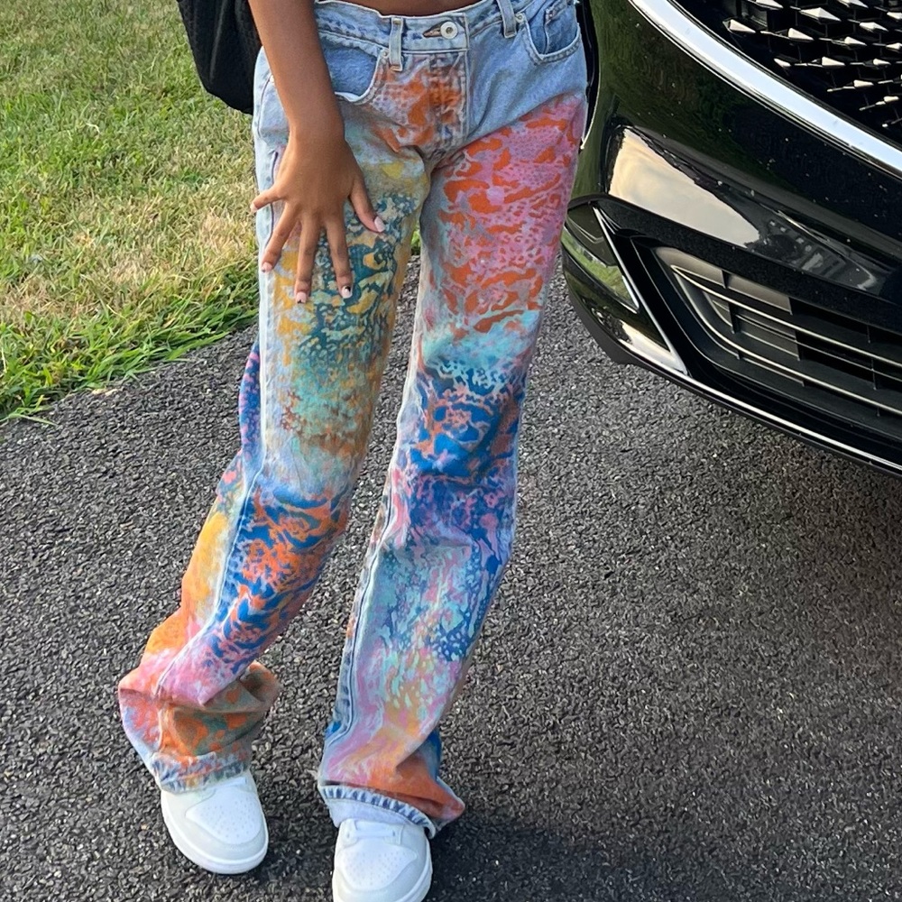 Blue and Orange Flare Artistic Jeans